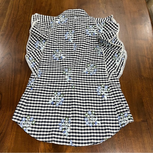 Pearl Lela Rose Poplin Flutter Sleeve Floral Gingham Top Size XS - Picture 2 of 7